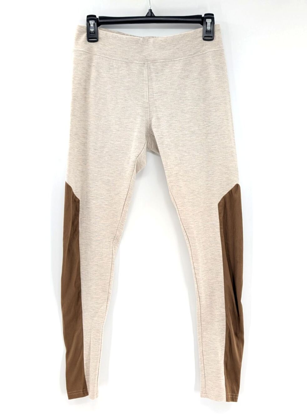 Bass Beige Tan Faux Suede Stripe Mid Rise Ankle Leggings Pants Equestrian Medium